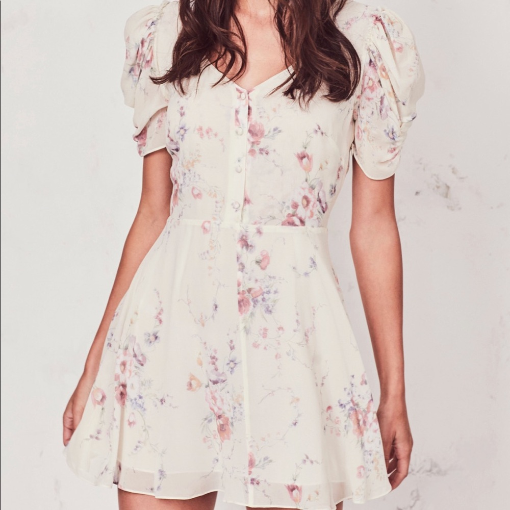 LoveShackFancy Cora Floral Silk Puff Sleeve Dress